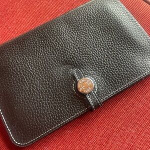 Black Leather Wallet with Logo